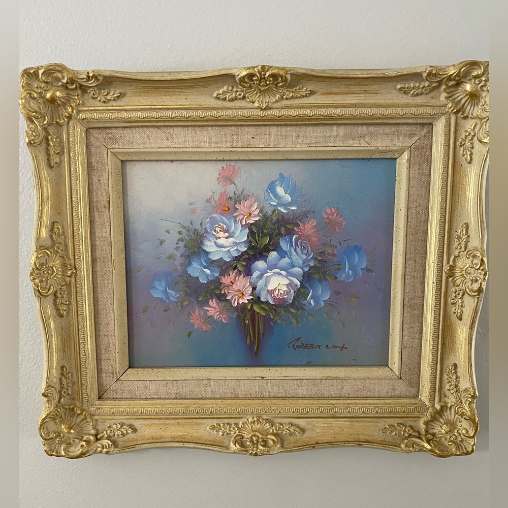 Robert Cox Floral Bouquet Art Painting in Gold Frame